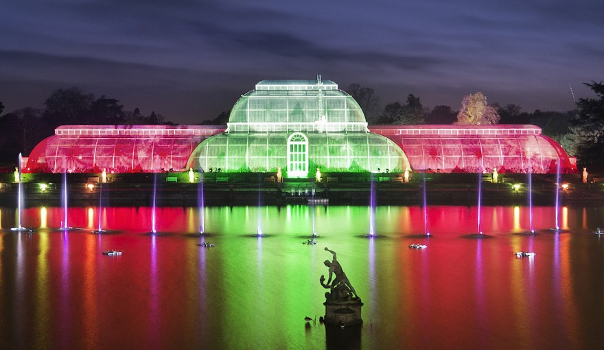 Palm House illuminations. Credit: Jeff Eden, RBG Kew.