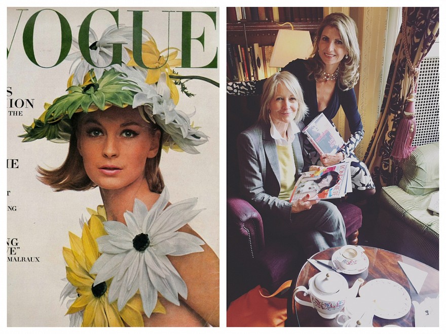A social cup of tea in Royal Automobile Club, London and Sandra Howard as a model for Vogue (left).